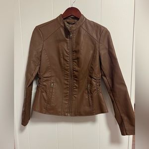 Brown, faux leather jacket, medium petite